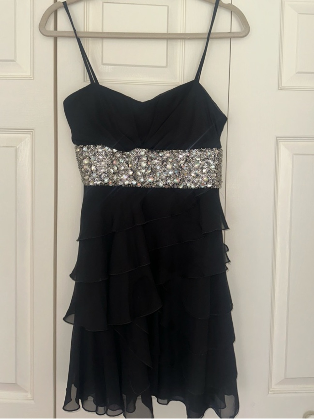 B.Darlin Black Beaded-Waist Spaghetti-Strap Mini Dress (Macys) Junior